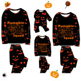 Halloween Matching Family Pajamas Pumpkin Squad Spider Web Squad Ghost Faces Print Black Pajamas Set