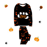 Halloween Matching Family Pajamas Ghosts Boo Pumpkin Ghost Faces Print Black Pajamas Set