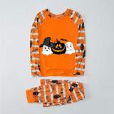 Halloween Matching Family Pajamas Pumpkin Witch Hat Ghost Orange Stripes Pajamas Set