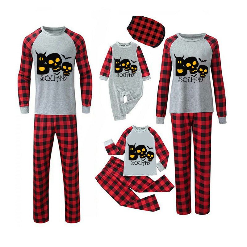 Halloween Matching Family Pajamas Boo Squad Skulls Gray Pajamas Set
