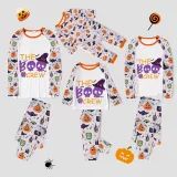 Halloween Matching Family Pajamas The Boo Crew Skulls White Pajamas Set