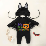 Halloween Black Baby Bodysuit My First Halloween Pumpkin Batwing Sleeve Jumpsuit