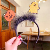 Halloween Feather Headband Pumpkin Witch Hat Spider Ghost Skull Dress Up Hair Accessories 4PCS Set