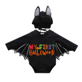 Halloween Dark Gray One Piece Baby Bodysuit My First Halloween Word Art Batwing Sleeve Jumpsuit