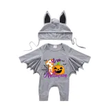 Halloween Black One Piece Baby Bodysuit My First Halloween Smile Pumpkin Batwing Sleeve Jumpsuit