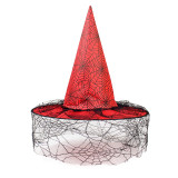 Halloween Witch Hat Party Decoration Mesh Pumpkin Print Wizard Witch Pointed Hat