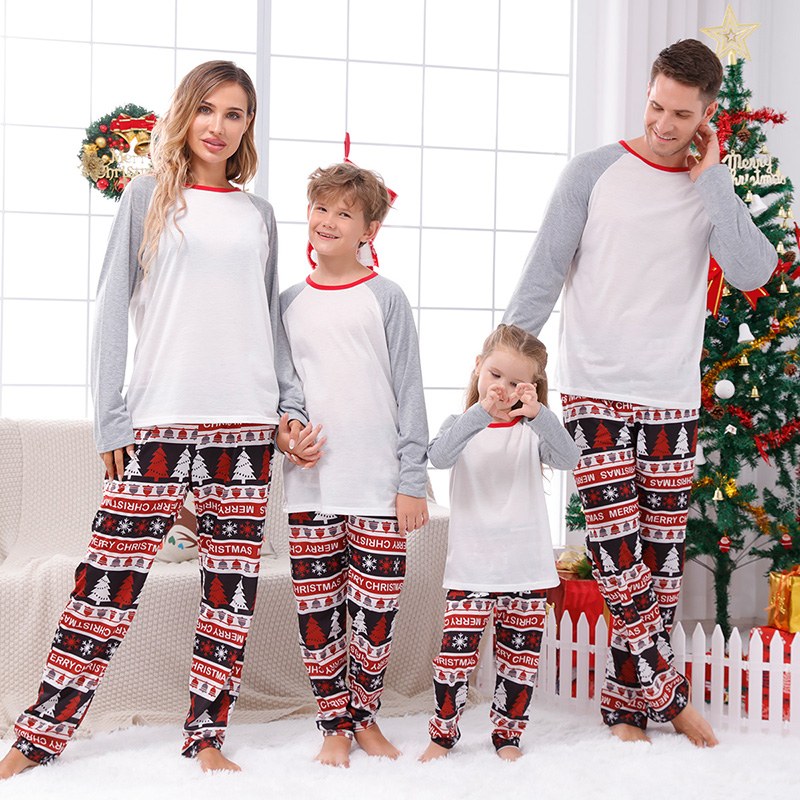 Christmas Matching Family Pajamas Grey Personalized Custom Design Xmas Tree Pants Christmas Pajamas Set With Dog Cloth