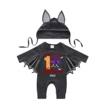 Halloween Dark Gray One Piece Baby Bodysuit My First Halloween Hat Cat Batwing Sleeve Jumpsuit