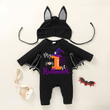 Halloween Gray One Piece Baby Bodysuit My First Halloween Hat Skull Batwing Sleeve Jumpsuit
