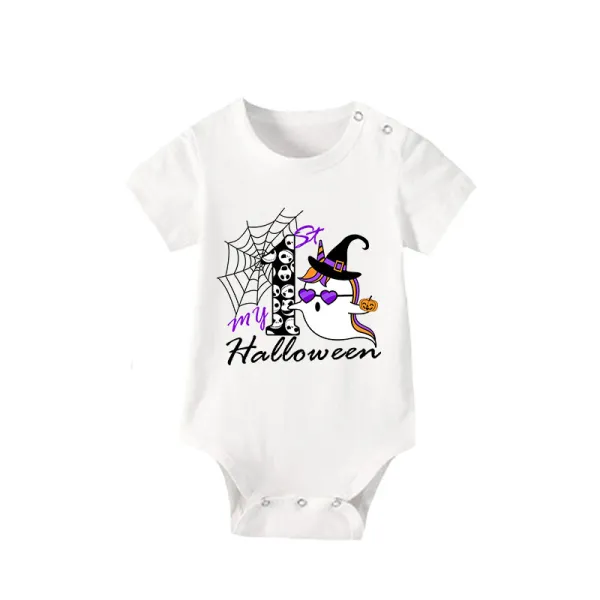 Halloween White One Piece Baby Bodysuit My First Halloween Witch Hat Ghost Jumpsuit