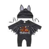 Halloween Black One Piece Baby Bodysuit My First Halloween Hat Pumpkin Batwing Sleeve Jumpsuit