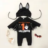 Halloween Black One Piece Baby Bodysuit My First Halloween Ghost Bats Batwing Sleeve Jumpsuit