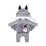 Halloween Gray One Piece Baby Bodysuit My First Halloween Hat Ghost Batwing Sleeve Jumpsuit
