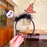 Halloween Feather Headband Pumpkin Witch Hat Spider Ghost Skull Dress Up Hair Accessories 4PCS Set