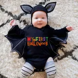 Halloween Dark Gray One Piece Baby Bodysuit My First Halloween Word Art Batwing Sleeve Jumpsuit