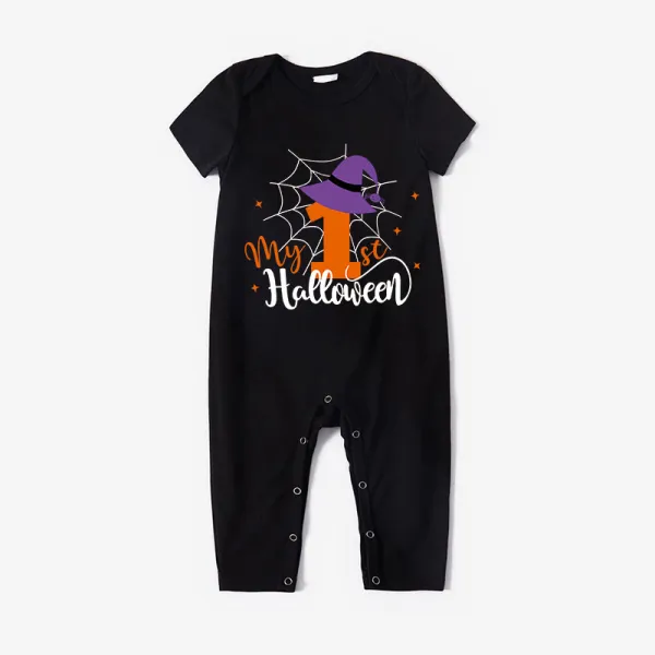Halloween Orange One Piece Baby Bodysuit My First Halloween Witch Hat Spider Web Jumpsuit
