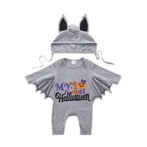 Halloween Gray One Piece Baby Bodysuit My First Halloween Bow Tie Pumpkin Batwing Sleeve Jumpsuit