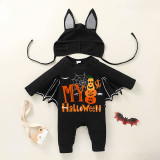 Halloween Dark Gray Baby Bodysuit My First Halloween Pumpkins Spider Web Batwing Sleeve Jumpsuit
