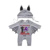 Halloween Dark Gray One Piece Baby Bodysuit My First Halloween Hat Cat Batwing Sleeve Jumpsuit