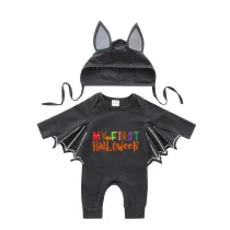 Halloween Dark Gray One Piece Baby Bodysuit My First Halloween Word Art Batwing Sleeve Jumpsuit