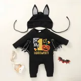 Halloween Black One Piece Baby Bodysuit My First Halloween Cartoon Pumpkin Batwing Sleeve Jumpsuit