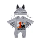 Halloween Black One Piece Baby Bodysuit My First Halloween Cartoon Pumpkin Batwing Sleeve Jumpsuit