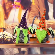 Halloween Decorations Faceless Gnomies With Bat Wings Witch Hat Gandalf Ornaments