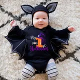Halloween Gray One Piece Baby Bodysuit My First Halloween Hat Skull Batwing Sleeve Jumpsuit
