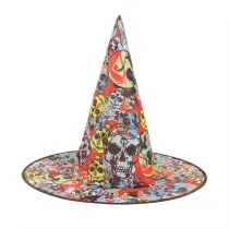 Halloween Witch Hat Party Costume Skull Pumpkin Seamless Pattern Hat