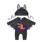 Halloween Gray One Piece Baby Bodysuit My First Halloween Hat Skull Batwing Sleeve Jumpsuit