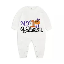 Halloween White One Piece Baby Bodysuit My First Halloween Bow Tie Pumpkin Jumpsuit