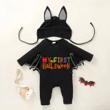Halloween Dark Gray One Piece Baby Bodysuit My First Halloween Word Art Batwing Sleeve Jumpsuit