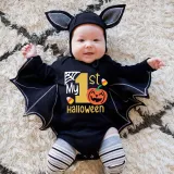 Halloween Black One Piece Baby Bodysuit My First Halloween Cartoon Pumpkin Batwing Sleeve Jumpsuit
