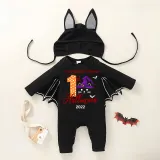 Halloween Dark Gray One Piece Baby Bodysuit My First Halloween Hat Cat Batwing Sleeve Jumpsuit