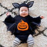 Halloween Dark Gray One Piece Baby Bodysuit My First Halloween Ghost Face Pumpkin Batwing Sleeve Jumpsuit