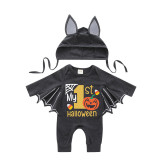Halloween Black One Piece Baby Bodysuit My First Halloween Cartoon Pumpkin Batwing Sleeve Jumpsuit