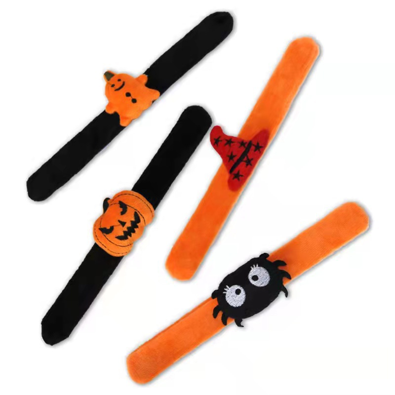 Halloween Pumpkin Hat Ghost Spider Bracelet Wristband Pat Circle For Kids Gift Slap Bracelets