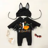 Halloween Black One Piece Baby Bodysuit My First Halloween Pumpkin Cat Batwing Sleeve Jumpsuit