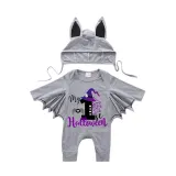 Halloween Gray One Piece Baby Bodysuit My First Halloween Hat Skull Batwing Sleeve Jumpsuit