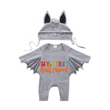 Halloween Dark Gray One Piece Baby Bodysuit My First Halloween Word Art Batwing Sleeve Jumpsuit