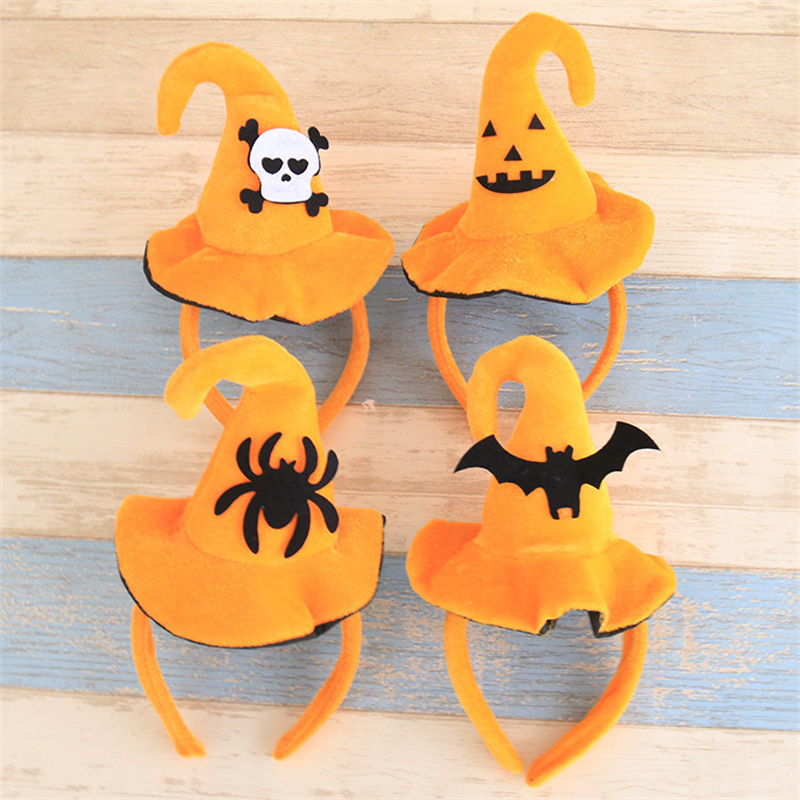 Halloween Party Headband Yellow Plush Pumpkin Bat Masquerade Witch Hat Kids Dress Up Hair Accessories