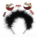 Halloween Colorful Feather Headband Golden Bats With Moon Dress Up Hair Accessories