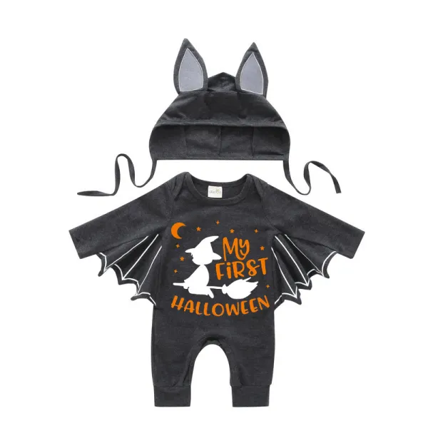 Halloween Dark Gray One Piece Baby Bodysuit My First Halloween Witch Batwing Sleeve Jumpsuit