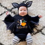 Halloween Black One Piece Baby Bodysuit My First Halloween Pumpkin Cat Batwing Sleeve Jumpsuit