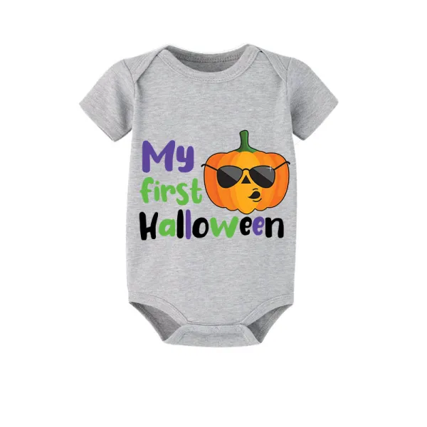 Halloween Gray One Piece Baby Bodysuit My First Halloween Pumpkin Jumpsuit