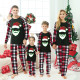 Christmas Matching Family Pajamas Green Stroke Santa Claus Plaids Pajamas Set