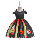 Halloween Cosplay Party Toddler Girl Costume Pumpkin Dress Bag Hair Accessories 3Pcs Set