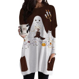 Halloween Multicolor Ghost Face Fashion Casual Loose Printed Plus Size Long Sleeve Hoodies