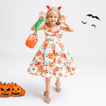 Halloween Cosplay Party Toddler Girl Costume Pumpkin Dress Bag Hair Accessories 3Pcs Set