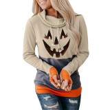 Halloween Multicolor Smile Pumpkin Fashion Casual Loose Printed Plus Size Long Sleeve Hoodies